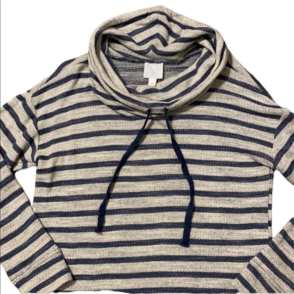 SUNDAY cowl neck lightweight knit striped pullover